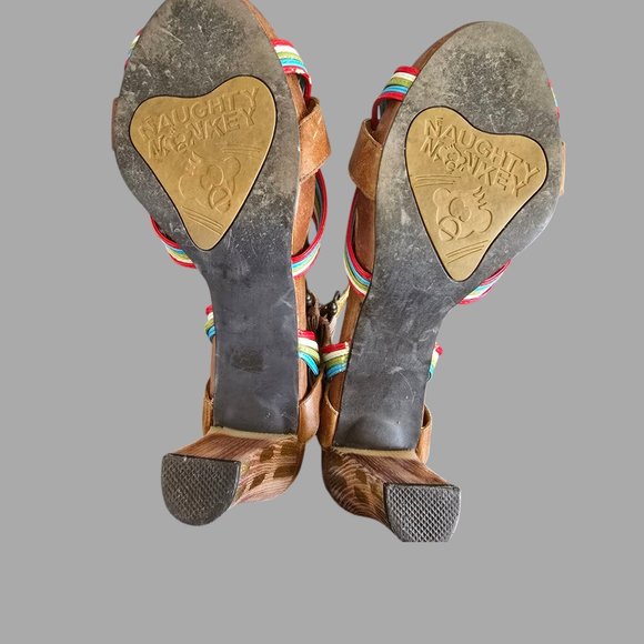 Naughty Monkey 4" Heel Multi Colored Strappy Buckle Sandals Women Size 8.5 - Picture 11 of 13